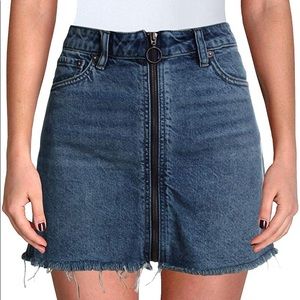 Free People Denim Frayed Hem Mini Skirt